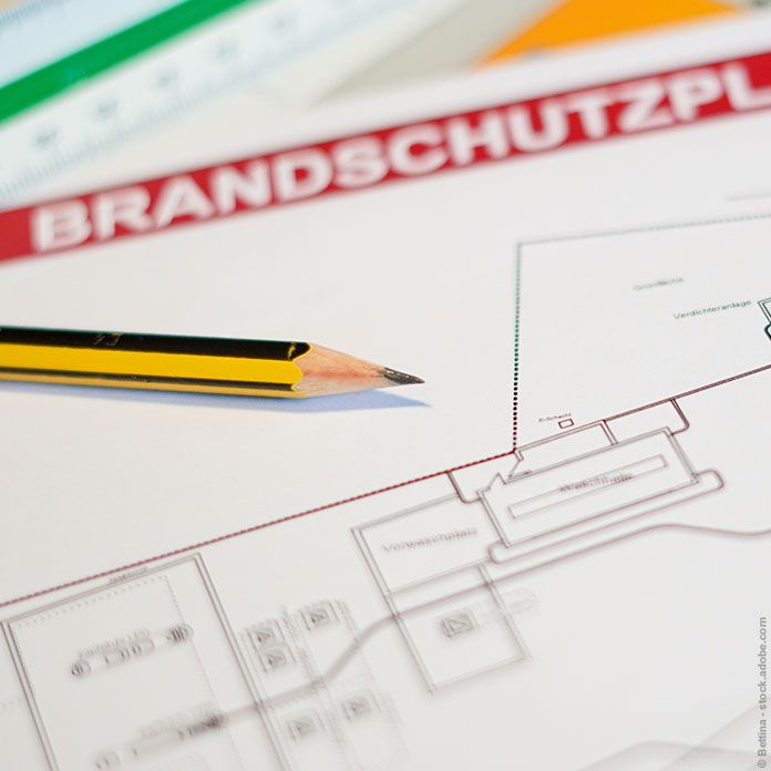 Brandschutzplan mit Bleistift