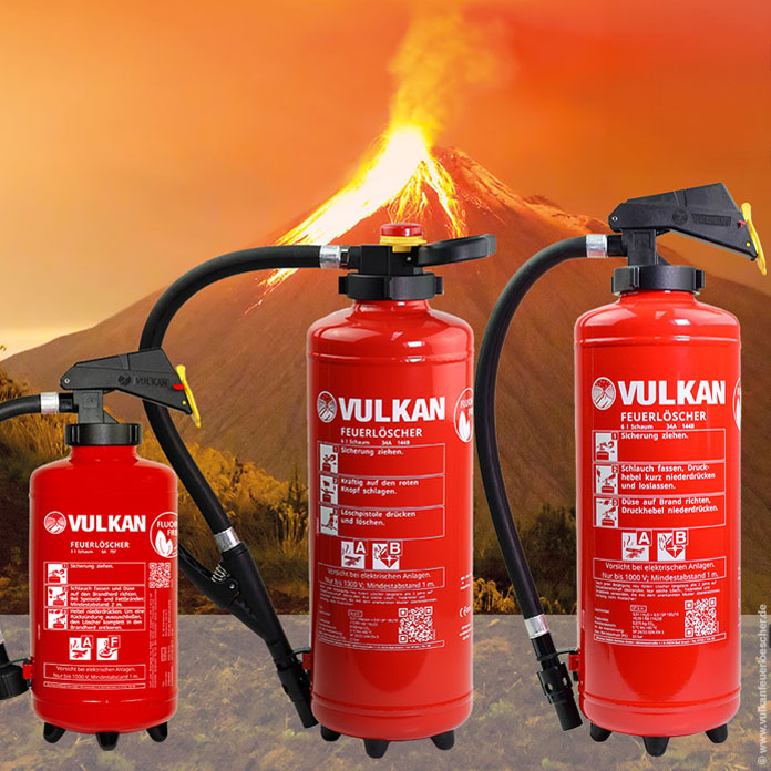 Verschiedene Vulkan Feuerlöscher nebeneinander